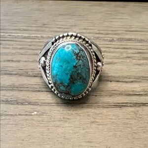 Rhodium Plated Sterling Silver Vintage Turquoise Ring